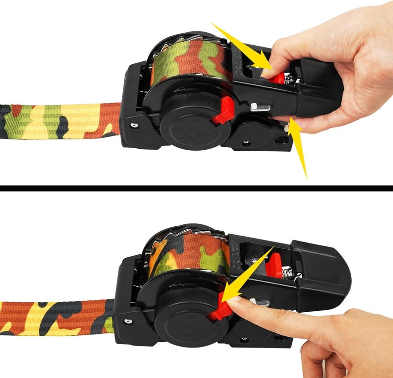 ANLU LOAD ANLULOAD 2 Packs Retractable Ratchet Straps (1.5in x 12.3ft),Cargo Strap Tie Downs for Trunk, Garage Motorcycles, Atvs,Trailers-WLL1,102LbS,BS:2,204Lbs（Camouflage Colour） - Image 4